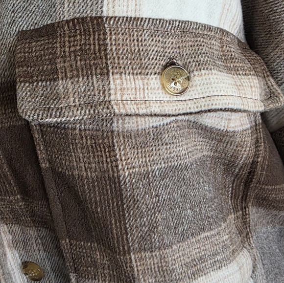 Banana Republic Brown and Cream Plaid Utility Jacket Size XXL - Picture 3 of 8